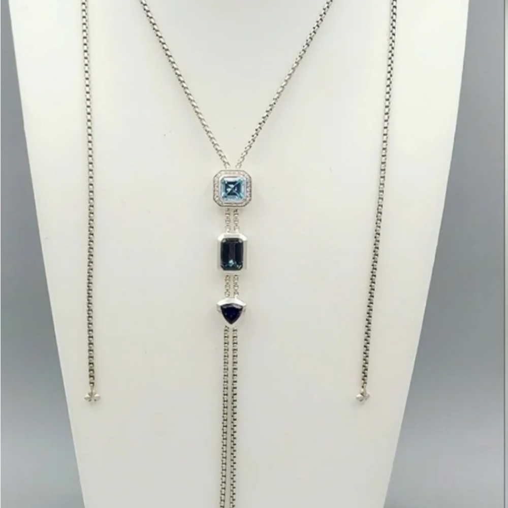 David Yurman Novella Y Neclase Blue Topaz and Pave Diamonds - Picture 2 of 16